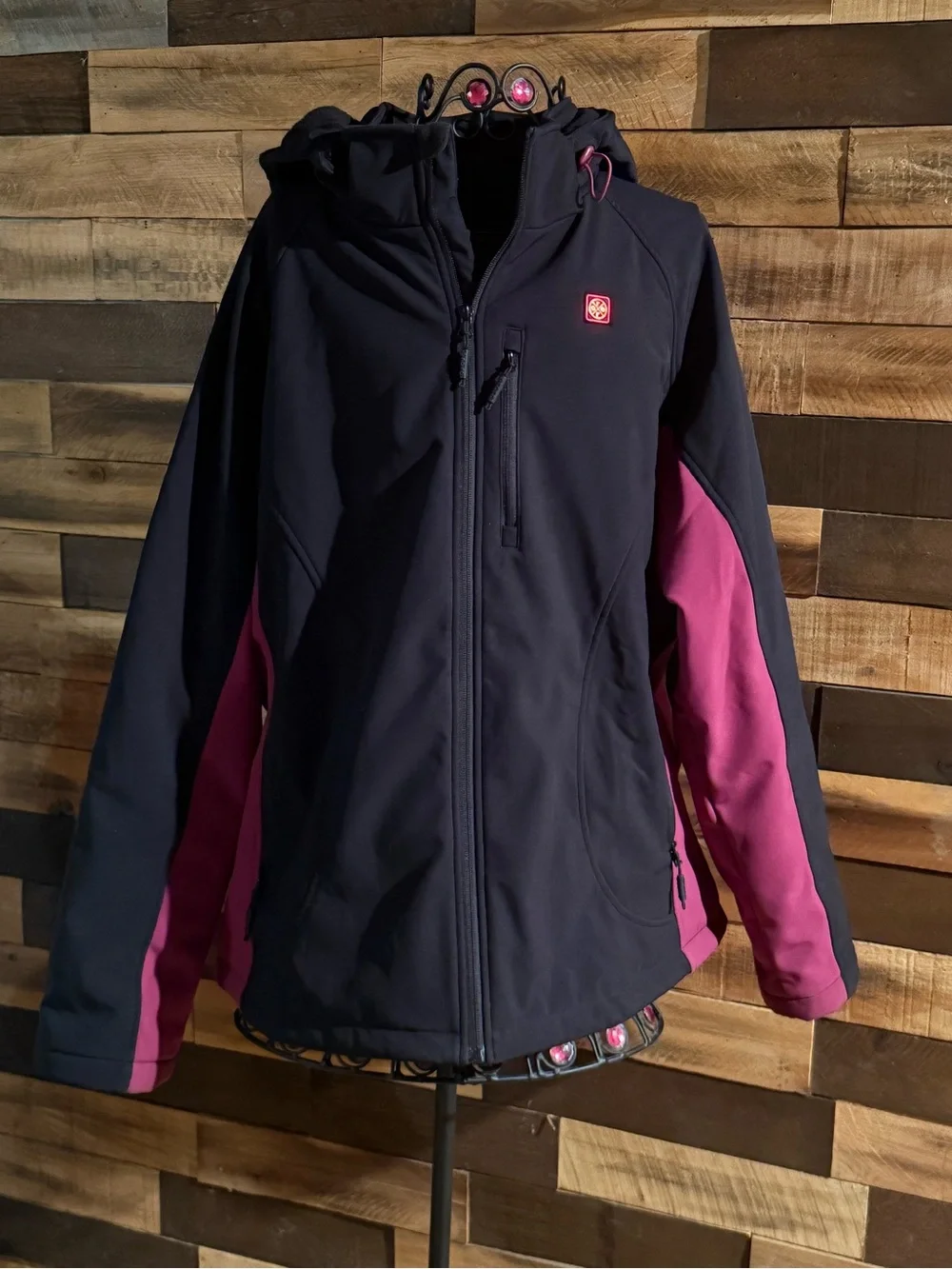 Ororo Womes classic heated jacket softshell black/purple Sz XXL detachable hood